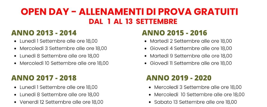Open Day: scopri le novità e prova i nostri allenamenti!